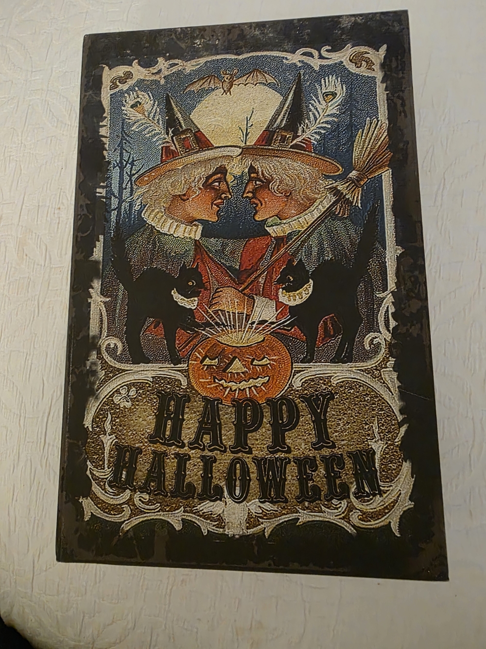 Vintage-Style Happy Halloween Faux Book Prop/ Orange & Black